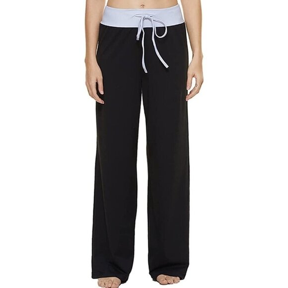 Lounge Pants Knit Black Drawstring Gray Waist Comfort Stretch Wide Leg Sz S - Picture 7 of 7